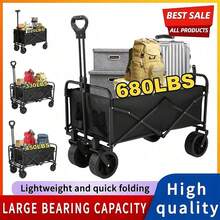 INBRAVE 220 Lbs/ 450 Lbs Heavy Duty/ 680 Lbs Practical Fully Foldable Cart, Large Capacity Camper Suitable For Yard Shopping/ Sports/ Outdoor/ Gardening Equipment Transport, Black Multi-Purpose Tool Cart, Outdoor Utility Cart, Foldable Design, Heavyduty Cart - màu đen - Xem 1