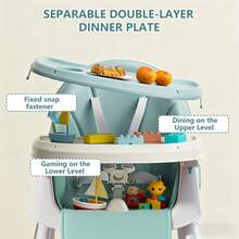 Lcchabls Foldable Baby Dining Chair 3-In-1 With Dual Trays, 5-Position Sliding Tray, Built-In Phone Holder, 2-Level Height Adjustment, Convertible Low Seat, Toy Bar, Easy-Clean Feeding Design With Lockable Wheels And Storage Rack - Mint Green - View 4