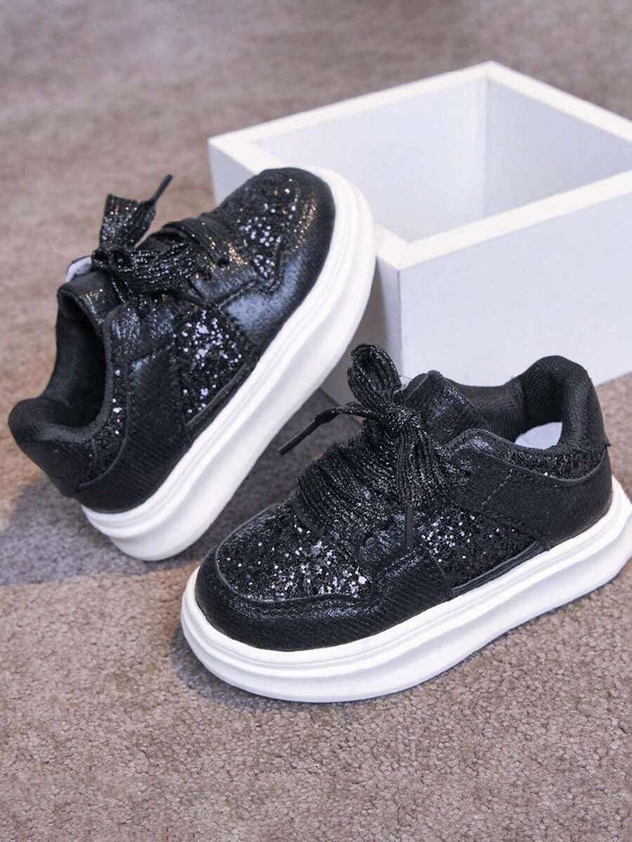 1 Pair Kids Sports Shoes, New Spring/Autumn Soft Bottom Shoes For Girls, Boys Toddler Fashion Versatile Non-Slip Casual Sneakers, Comfortable Outdoor Wear For Little Girls - Black - View 1