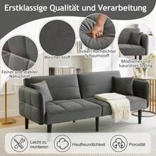 Adjustable 2-In-1 Sofa Bed – Two-Seater With Velvet Upholstery, Folding Armrests And A Sleeping Function, Ideal For Small Spaces - Grey - View 5