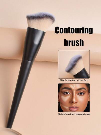 1pc Professional Face Contour Brush, Basic Brush For Highlighting, Made Of High-Quality Synthetic Fibers, Soft And Fluffy Bristles, Suitable For Beginners To Sculpt Facial Contours