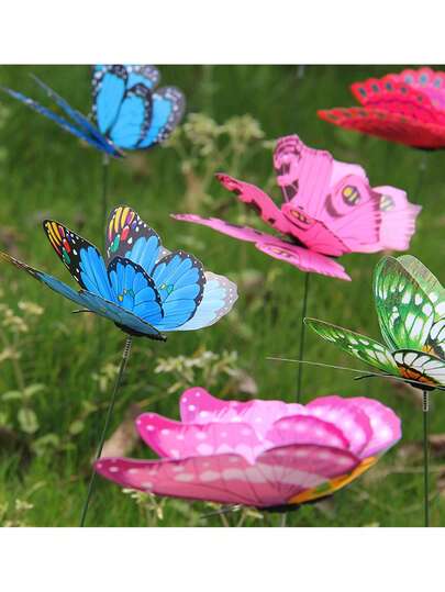 4pcs Realistic Butterfly On Stick, Colorful Double-Layer Artificial Butterfly, 3D Butterfly Garden Decor (With 25cm Stick), Valentine's Day Heart Decor, Garden & Outdoor Landscaping, Wedding Decoration, Potted Plant Arrangement, Home Decor, Party Decoration, Photography Props