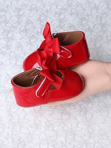 1 Pair Infant Girl Toddler Shoes, Cute Bow Princess Style Infant Walking Shoes - Red - View 4