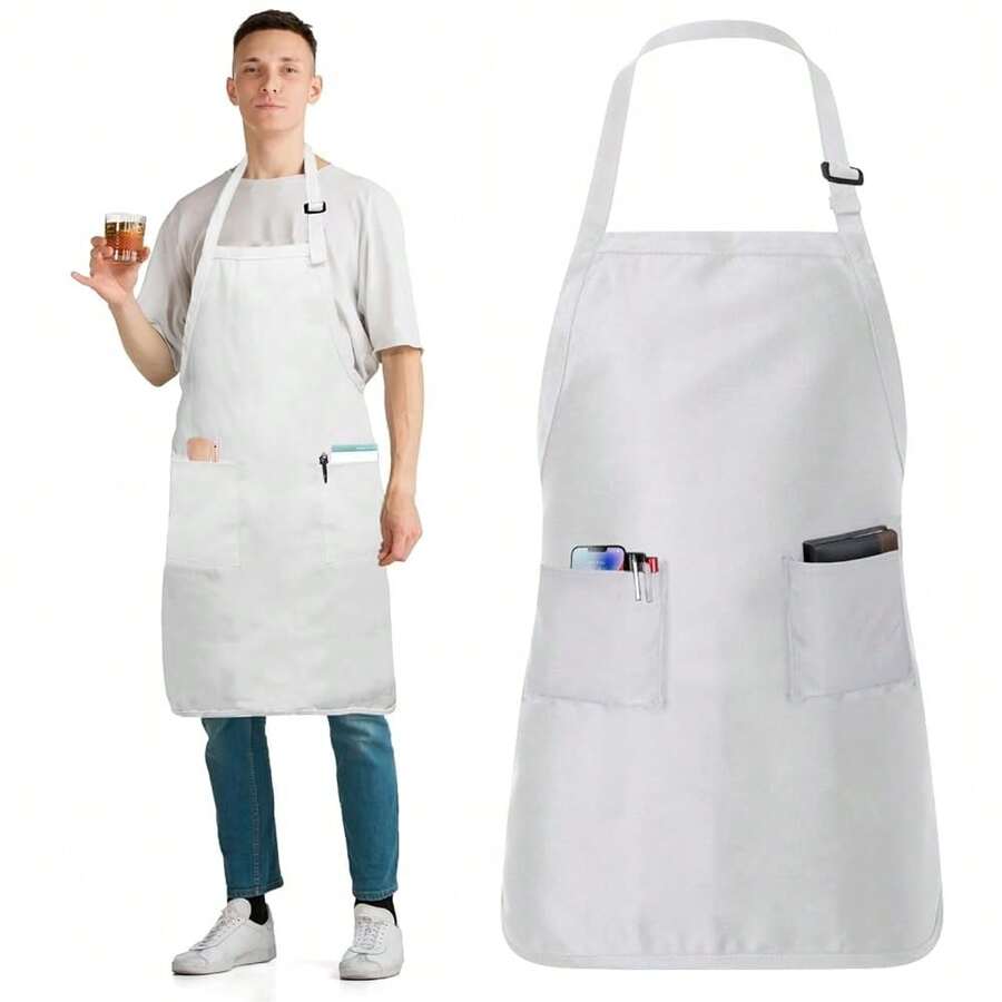 Adjustable Cotton Chef Aprons With 2 Pockets And Complimentary Bandana, Kitchen Apron For Women And Men,1Pack-White - 1Pack-white - View 1