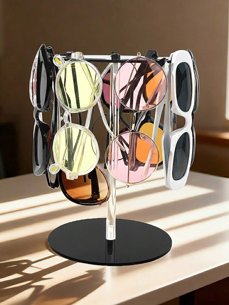 1 giá đỡ trưng bày kính râm bằng acrylic, màu đen cao cấp, trong suốt, xoay 360°, giá đỡ tròn nâng cao, kệ đựng kính mắt để bàn trong suốt, vật trang trí bàn làm việc - màu đen - Xem 1
