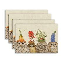 2/4/6 Piezas Manteles individuales con diseño de búhos primaverales y alegres, de 12.5*16.5 pulgadas, rectangulares y aislados. Accesorio de cocina con temática del hogar y de uso diario, perfecto para decorar el comedor y cenas de celebración - Marrón - Ver 11