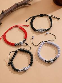 1pc 2026 Football, Black & White Turquoise Beaded Woven Bracelet, Fashionable, Versatile, Casual, Suitable For Men And Women, Daily Wear, Gatherings, Commuting - Multicolor - View 4