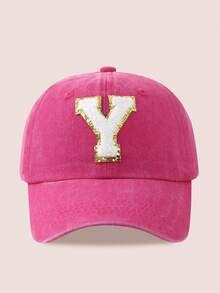 1顶男女通用26字母水洗棒球帽，遮阳帽，适合户外活动和日常佩戴，防紫外线 - 金標-玫紅水洗帽 - 查看 32