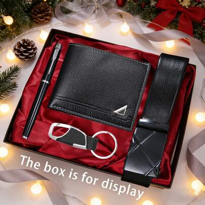 4pcs Men's Belt + Wallet Set, Fashion Business Casual Stylish Sports Wallet Suit, Daily Matching For Men, Great Gift For Father On Christmas, Valentine's Day (Excluding Box)