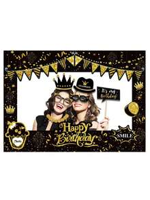 38pcs Gold Glitter Birthday Photo Booth Props, Birthday Party Decorations For Men & Women, Funny Cute Holiday Birthday Party Supplies (Gold & Black) - Multicolor - View 6