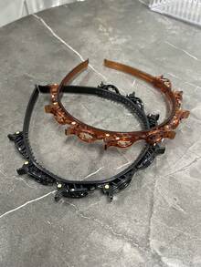 2/1 时尚宽版之字形发带，男女通用 - 塑料波浪发带，带齿梳 - 女士简约基础款大波浪发箍，经典90年代发饰，可用于洗脸、护肤、化妆、日常佩戴，发饰，礼品