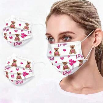 10pcs Valentine's Day Mask Decorations, 3-Ply Meltblown Breathable, Face Decor Masks, Disposable Protective Masks
