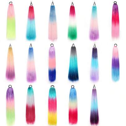 Ponytail Extension With Hair Tie Colored Hair Extensions For Braiding Colorful Ombre Pony Tail Hair Extensions For Braids Rainbow Festival Rave Crazy Hair Festivals Weddings Proms Daily Use