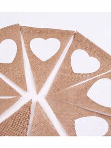 13 件装可重复使用的复古心形麻布三角旗，适用于情人节、婚礼、派对、母亲节、生日装饰