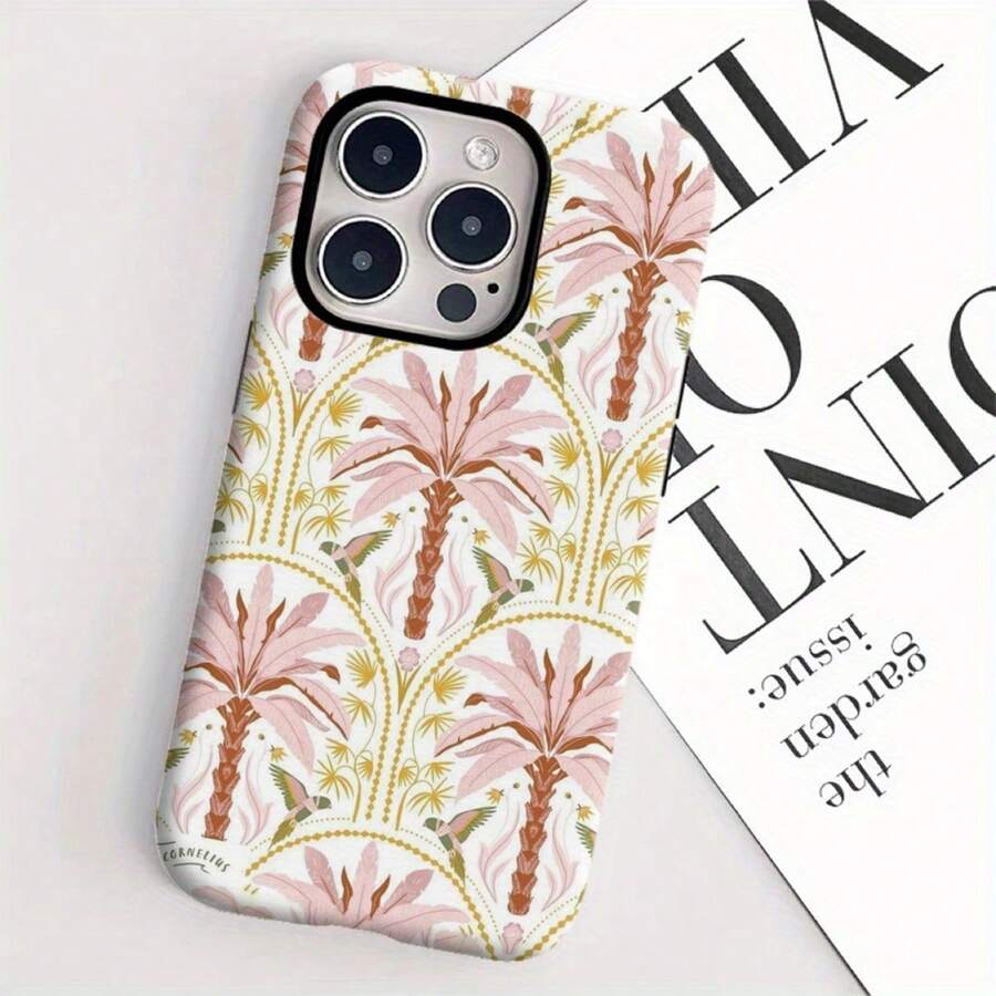 Estuche de teléfono con diseño de árbol de coco de verano y patrón retro para for 16 Pro Max, 15 Pro, 13, 11, 12, XS, 8 Plus y 7, estuche 2 en 1 brillante. - Multicolor - Ver 1