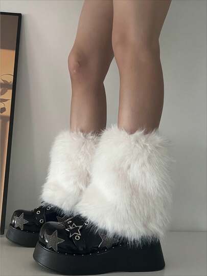 1 Pair Women's Thick Faux Fur Leg Warmers - Bootie Covers, Winter Warm Accessories, Fits Over-The-Knee Boots, Y2K Style Party Outfit (Can Be Paired With Jeans/Sweaters) - Ideal Winter Accessory
