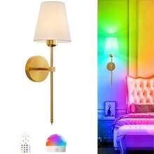 无线电池供电壁灯，金色可充电可调光壁灯，带可拆卸灯泡和遥控器，15种颜色可选，适用于卧室、客厅、走廊 - 1Pack - 查看 16