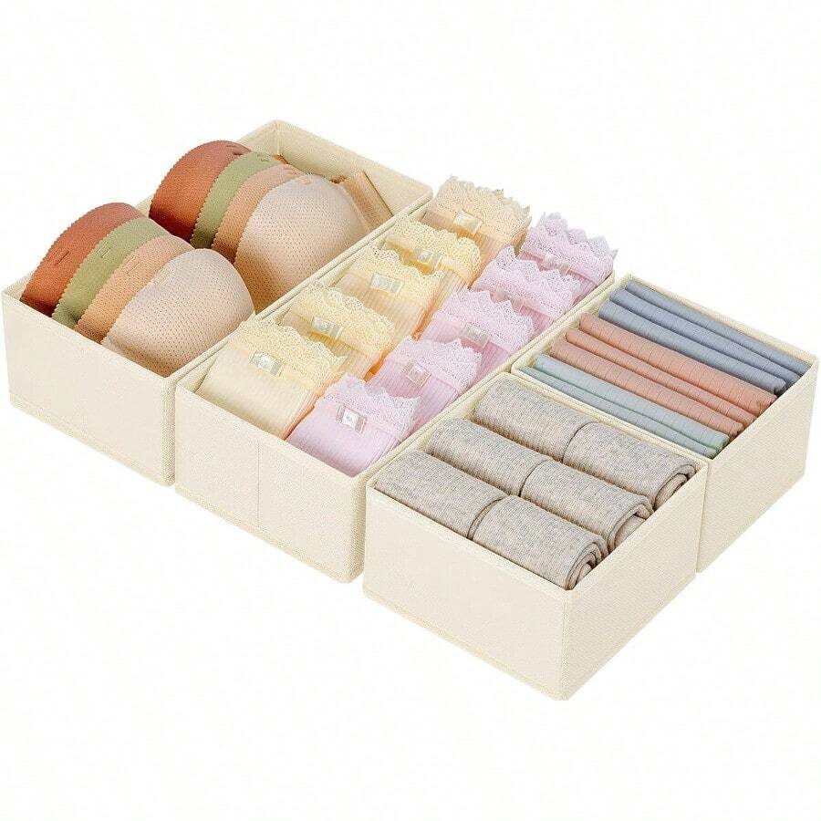 Drawer Organizer Foldable Fabric Storage System Drawer Inserts For Cupboards Wardrobe Organiser For Clothes Beige Pack Of 4 - Beige2Medium2Small - View 1