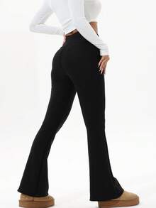 Women's Thick Flare Pants, Black Winter Leggings, Casual Outfit - Warm Flare Pants Design, Comfortable Wear, Fashionable, Suitable For Women, Durable Fabric, Suitable For Sports Enthusiasts - Black - View 3