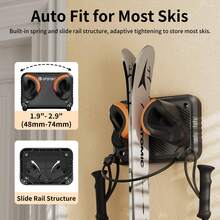 Ski Rack 2Pack, Ski/Snowboard Wall Mount, Skateboard Wall Mount, Fits Any Ski/Snowboard, Holds Up To 50lbs, Winter Gear Organizer, Vertical Ski Storage Rack For Home & Garage - Black and Orange - View 8