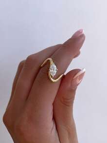 1pc 925 Sterling Silver Classic Arched Cubic Zirconia Ring, Unique Design And Exquisite Craftsmanship, Perfect For Galas, Gatherings And Parties - Elegant Jewelry, A Gift For Discerning Ladies - 隨形曲線馬眼 - 查看 3