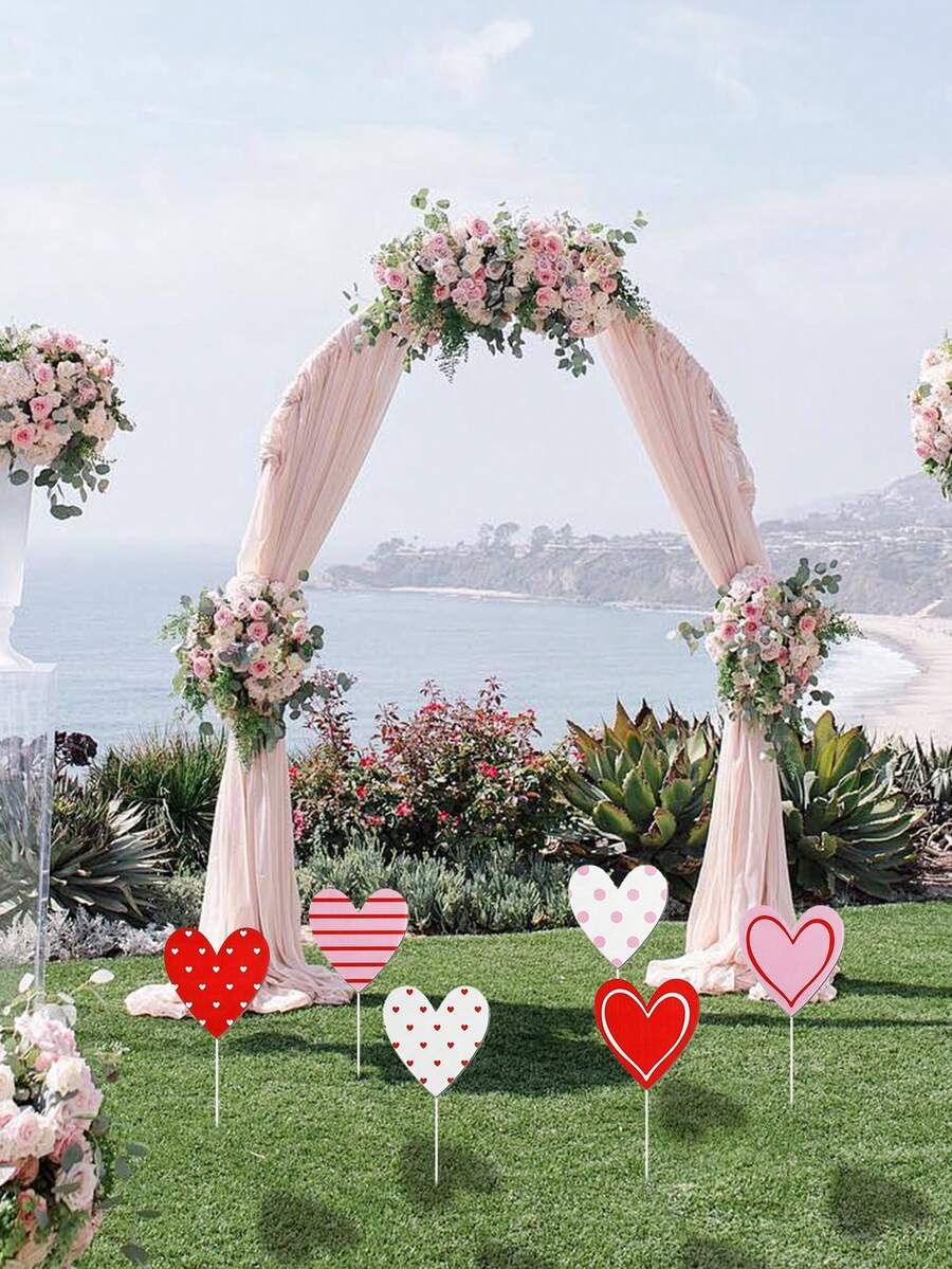 6个特大号红色、粉色、白色心形情人节装饰品，可爱心形装饰，适合用作情人节树顶装饰、家居和婚礼装饰 - 彩色 - 查看 1