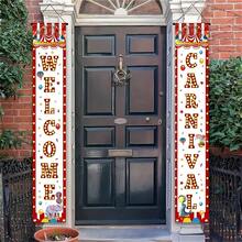 2-Piece Carnival Circus Polyester Door Pair, 12x 70.8inch Porch Flags With Clown, Balloon, And Tent Design, Perfect For Home, Party, And Outdoor Decoration - No Electricity Required - 樣式 1 - 查看 4