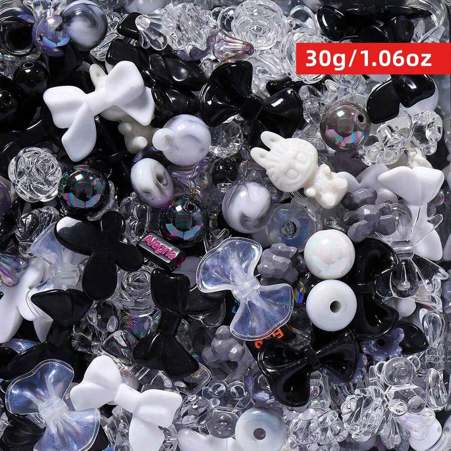 Yiwu Qiyou Accessories Co., LTD 30g/1.06oz Hạt acrylic hỗn hợp ngẫu nhiên kích thước 1-3cm, thích hợp để làm vòng tay, dây chuyền và dây đeo điện thoại cho nữ.