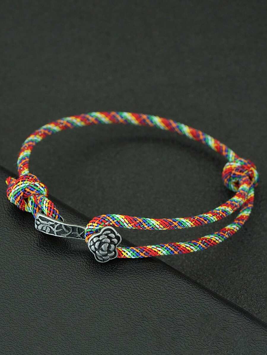 时尚手工编织绳可调节手链 复古黑色如意幸运手链 男女通用臂环饰品 - 如意手繩手鍊 - 查看 1