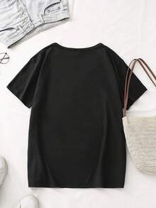 Women's T-Shirt With "IT'S ONLY" Graphic Print - Soft And Breathable Fabric, Relaxed Fit Short Sleeve T-Shirt, Quick Dry And Machine Washable For Casual And Outdoor Summer Activities, Ladies' T-Shirts, Leisurewear, Crew Neck T-Shirt, Medium Stretch Fabric - 黑色 - 查看 2