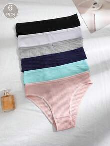 6 Pcs Ribbed Briefs Ribbed Comfy Underwear Women Set Knickers Women Pants Women Underwear Lingerie Sexy Set Cute Panties Winter Autumn - Multicolor - View 1
