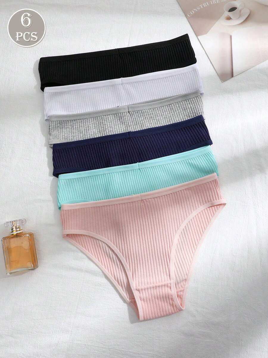 6 Pcs Ribbed Briefs Ribbed Comfy Underwear Women Set Knickers Women Pants Women Underwear Lingerie Sexy Set Cute Panties Winter Autumn - Multicolor - View 1