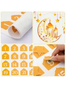 31 piezas/1 set - Calendario de Ramadán blanco y dorado, Calendario de cuenta regresiva de Eid (Edición de suministros para fiestas de Eid), Póster de calendario de llegada de Ramadán con 30 pegatinas de estrellas de cuenta regresiva, perfecto para bendiciones de Ramadán decoración de pared del hogar (El poste no está incluido). - Multicolor - Ver 2