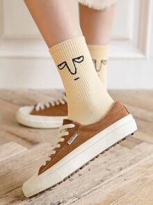 5/10 Pairs Women's Crew Socks, Funny Expression Graphic, Solid Color, Versatile, Sports Socks Suitable For Various Occasions - Multicolor - View 6