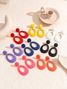 奶油甜甜圈树脂耳环，简约亚克力圆形开口耳环，轻盈百搭，温柔优雅，修饰脸型 - 彩色 - 查看 1
