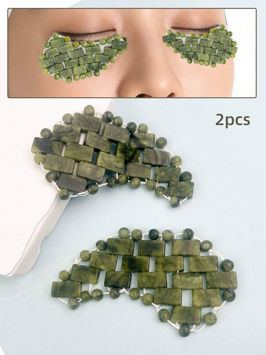 INYUSUN 1pc Jade Face & Eye Mask, Self-Cooling Massage Tool, Home Sleeping Jade Massage Device, Eye Patch Massager - Facial Massage Tool - Dark Green - View 1