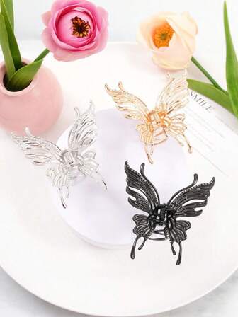 1 pieza Elegante pinza de pelo con mariposa 3D, decoración de rhinestone, diseño minimalista, adecuado para uso diario, gran regalo, accesorio de pelo de invierno