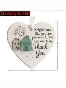 2D平面心形亚克力挂饰，“像你一样珍贵的邻居”字母印花，节日礼物，适用于背包、汽车后视镜和家居装饰，圣诞装饰品 - 彩色 - 查看 5