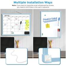 MaxGear Monthly Calendar Dry Erase Board For Wall, 16\X12\ Small Hanging Double-Sided White Board, Portable Whiteboard For Planning, Drawing, Memo, To Do List, Schoolsss, Home, Office, Blue Frame,Blue - 藍色的 - 查看 5