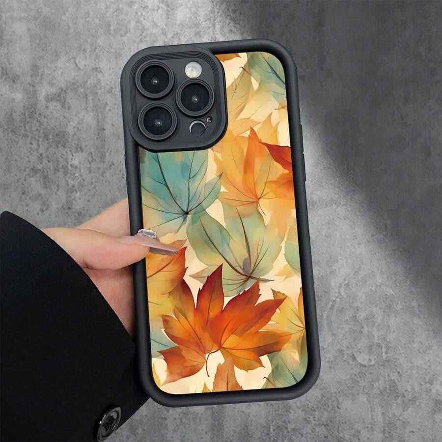 [tianyanjieti] Funda para teléfono: Patrón creativo de dibujo animado de hoja de arce, nueva funda para teléfono con diseño de escalera de cielo, divertida, simple, de moda, personalidad, unisex, regalo de vacaciones, funda para - Negro - Ver 1