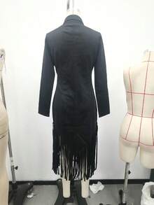 Vintage Western Deer Lapel Zipper Dress - Niannian - màu đen - Xem 3