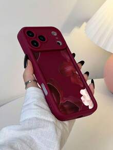 1pc Minimalist Red Floral & Pink Sakura Pattern Red TPU Material Phone Case Compatible With IPhone 17/17promax/17pro/Air/13/16E/16promax/16/15/14/12promax/13promax/11pro/14pro/15pro/12, Fashionable Protective Cover, Luxury Unisex Phone Case Compatible With Galaxy S24 Ultra/S23FE/S22/S21/S20/A52S/A15/A03 - Multicolor - View 3