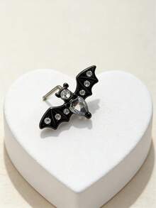 1pc Gothic Style Stainless Steel Red Rhinestone Bat Nose Stud, Unisex Dark Style Party Piercing Accessory
