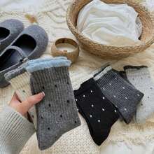 4 Pairs Autumn Winter Warm Polka Dot Socks Women's Versatile Ruffled Mid-Calf Slouchy Socks - Nhiều màu - Xem 8