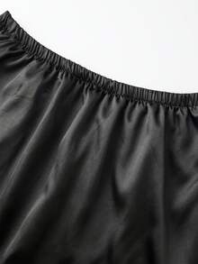 Womens Lace Trim Mini Skirt Casual Stylish Mid Rise Satin Short Skirt For Daily Life Club Party - 黑色 - 查看 8