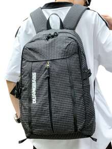 1 pièce Sac à dos à carreaux ultra-léger et unicolore, sac à dos pour campus pour hommes et femmes, résistant à l'eau avec fente pour carte de taille, grande capacité pour l'école, les déplacements, les voyages - Multicolore - Voir 3