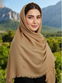 1pc New Simple Fashion Classic Versatile Soft Skin-Friendly Sunscreen Shawl, Suitable For Daily Wear, Multi-Functional Polyester Material Bamboo Pattern Tassel Rectangular Women Scarf, Hijab, Shawl