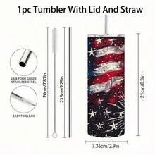 20oz Patriotic American Flag Fireworks Tumbler With Straw - Double-Wall Vacuum Insulated Cup, Leakproof Lid - Keeps Drinks Hot/Cold For Hours - Independence Day, Birthday, 4th Of July Gifts - Red, White, Blue Patriotic Cup For Home, Office, Travel, Outdoor - Durable Stainless Steel Construction, American Flag Decorations, Travel Drinkware, Star Pattern Design, Rustresistant Drinkware, Office Cup, Festive Cup, Highquality Construction, Reusable Cup, Office Workers - 1PC - 查看 4