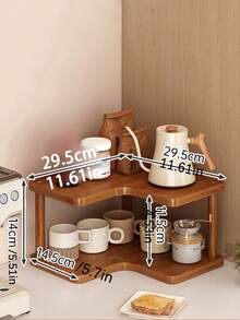 1 Multifunctional Corner Shelf, Bamboo Bathroom Rack, Freestanding Desktop Storage Cabinet, Toner And Cosmetics Organizer, Desktop Stationery Office Organizer, Stylish Decor Piece. Ideal For Dorm Rooms, Homes, Schools, Offices, And Other Desktop Organization Needs. Kitchen Countertop Organizer, Coffee Station, Kitchen Storage Rack, Coffee Station Organizer. - Brown - View 8