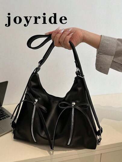 蝴蝶结装饰女士手提包，时尚韩版休闲大容量单肩包，适合旅行、散步、购物